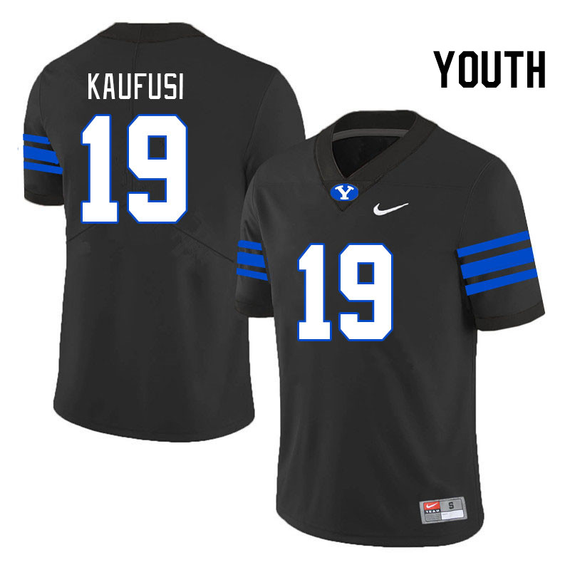 Youth #19 Ace Kaufusi BYU Cougars College Football Jerseys Stitched-Black